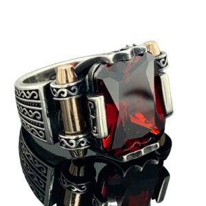 Men Handmade Ruby Stone Ring, Shiny Red Stone Ring, Ottoman