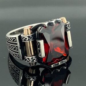 Men Handmade Ruby Stone Ring, Shiny Red Stone Ring, Ottoman